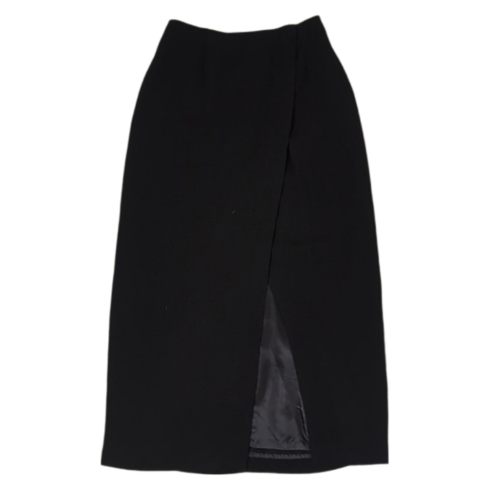 Vintage 80s Anne Klein Midi Wrap Skirt Thigh Slit Acetate Rayon Pleated Size 8